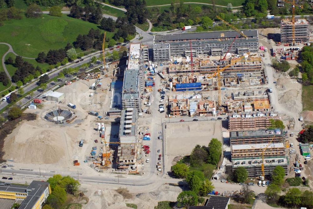 Aerial photograph München - 04.05.2006 München (Bayern) Blick auf das Baugelände des Wohngebietes Ackermannstraße (Ackermannbogen)am Olympiapark in München von der CONCEPTBAU MÜNCHEN.