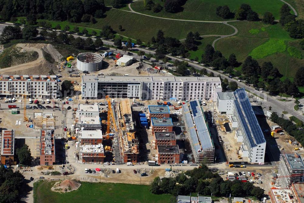 Aerial photograph München - 01.09.2006 München (Bayern) Blick auf das Baugelände des Wohngebietes Ackermannstraße (Ackermannbogen)am Olympiapark in München von der CONCEPTBAU MÜNCHEN.