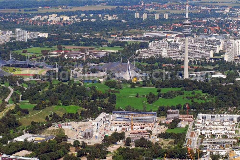 München from above - 01.09.2006 München (Bayern) Blick auf das Baugelände des Wohngebietes Ackermannstraße (Ackermannbogen)am Olympiapark in München von der CONCEPTBAU MÜNCHEN.