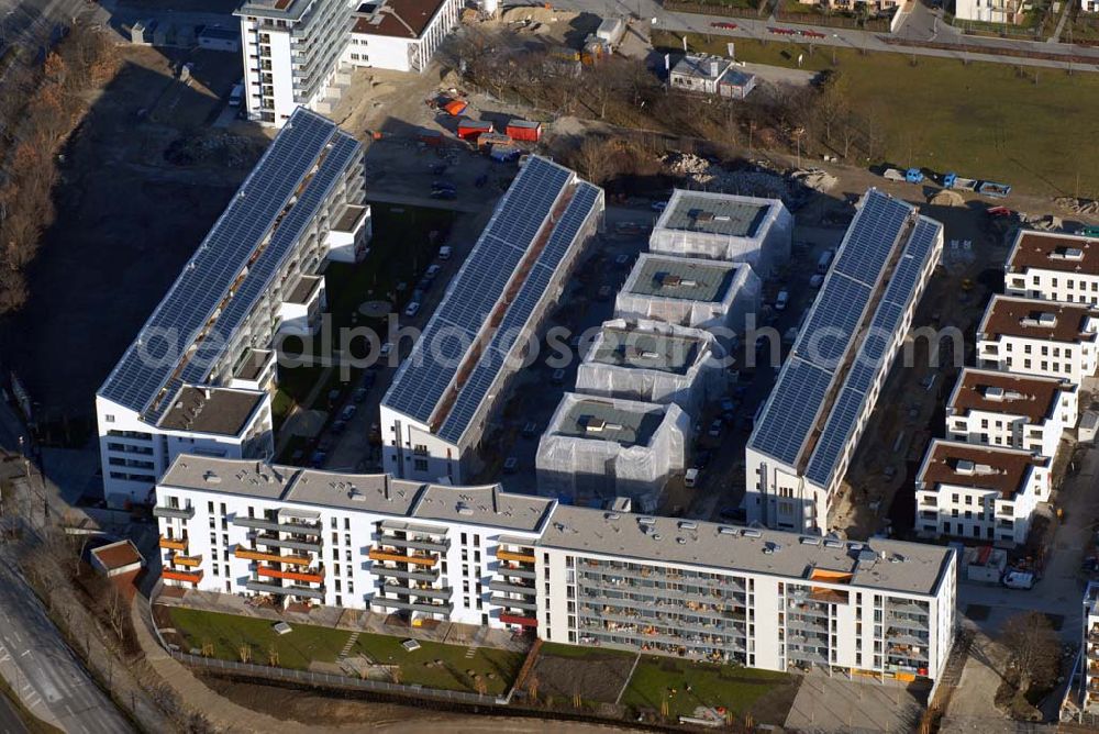 München from above - 15.01.2007 München (Bayern) Blick auf das Baugelände des Wohngebietes Ackermannstraße (Ackermannbogen)am Olympiapark in München von der CONCEPTBAU MÜNCHEN.