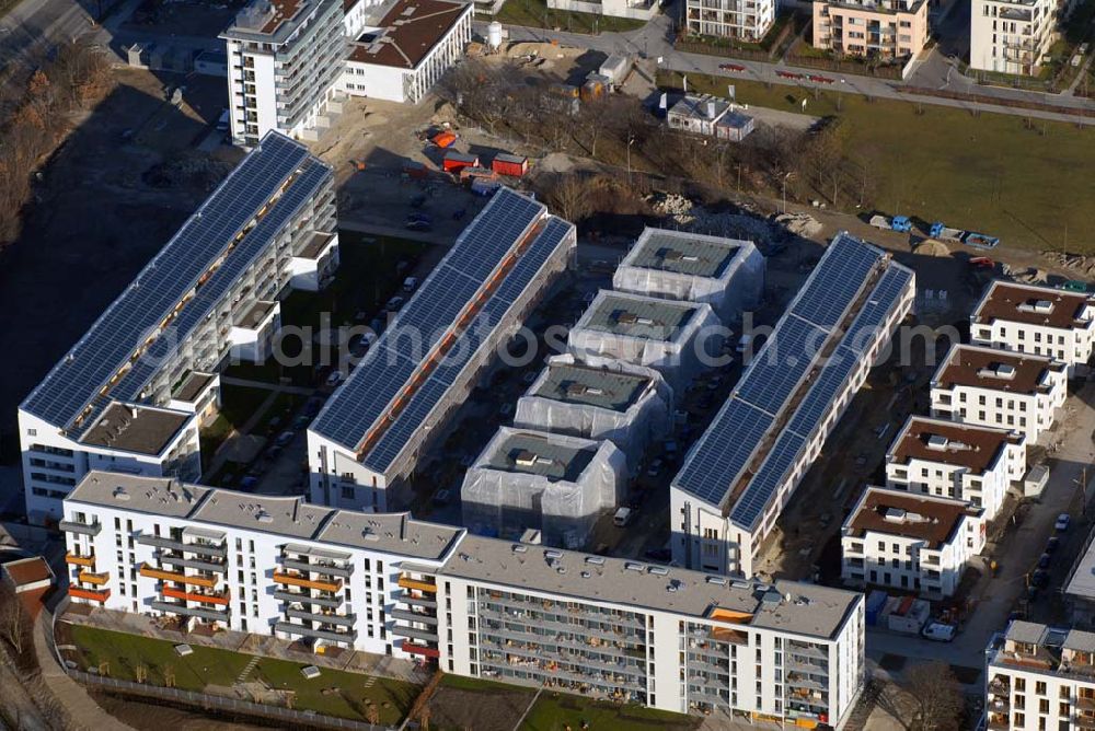 München from the bird's eye view: 15.01.2007 München (Bayern) Blick auf das Baugelände des Wohngebietes Ackermannstraße (Ackermannbogen)am Olympiapark in München von der CONCEPTBAU MÜNCHEN.