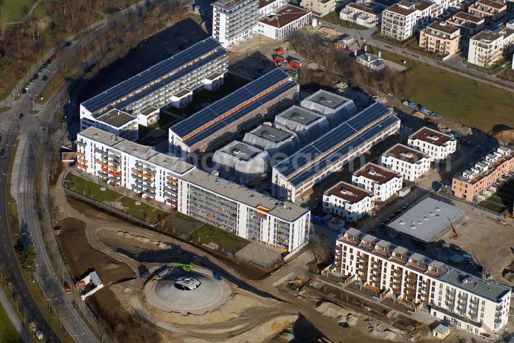 Aerial image München - 15.01.2007 München (Bayern) Blick auf das Baugelände des Wohngebietes Ackermannstraße (Ackermannbogen)am Olympiapark in München von der CONCEPTBAU MÜNCHEN.