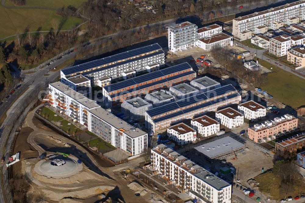 München from above - 15.01.2007 München (Bayern) Blick auf das Baugelände des Wohngebietes Ackermannstraße (Ackermannbogen)am Olympiapark in München von der CONCEPTBAU MÜNCHEN.