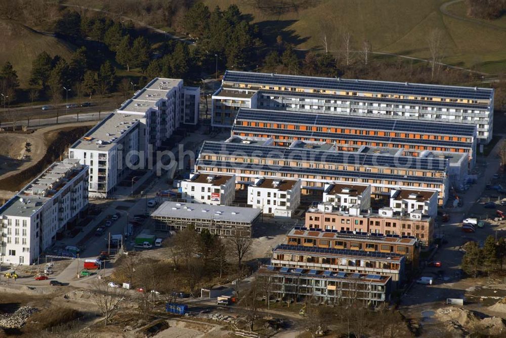 Aerial image München - 15.01.2007 München (Bayern) Blick auf das Baugelände des Wohngebietes Ackermannstraße (Ackermannbogen)am Olympiapark in München von der CONCEPTBAU MÜNCHEN.