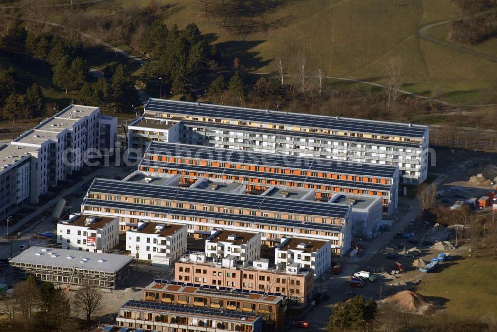 Aerial photograph München - 15.01.2007 München (Bayern) Blick auf das Baugelände des Wohngebietes Ackermannstraße (Ackermannbogen)am Olympiapark in München von der CONCEPTBAU MÜNCHEN.