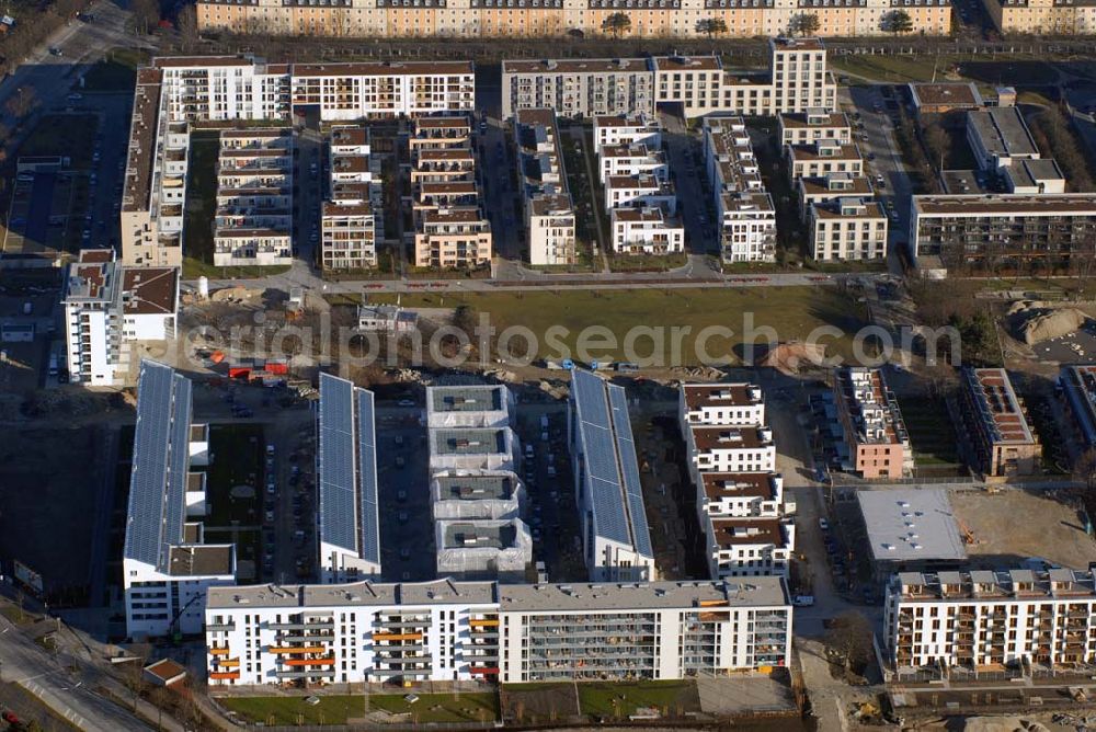 Aerial image München - 15.01.2007 München (Bayern) Blick auf das Baugelände des Wohngebietes Ackermannstraße (Ackermannbogen)am Olympiapark in München von der CONCEPTBAU MÜNCHEN.