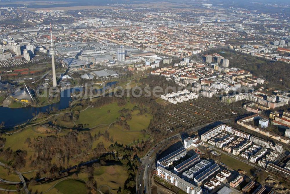 Aerial photograph München - 15.01.2007 München (Bayern) Blick auf das Baugelände des Wohngebietes Ackermannstraße (Ackermannbogen)am Olympiapark in München von der CONCEPTBAU MÜNCHEN.