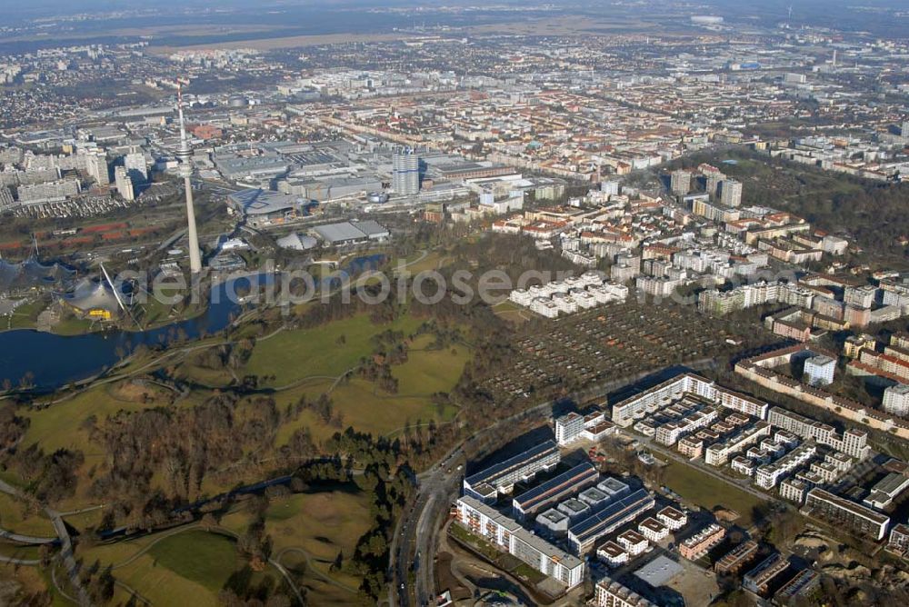 München from above - 15.01.2007 München (Bayern) Blick auf das Baugelände des Wohngebietes Ackermannstraße (Ackermannbogen)am Olympiapark in München von der CONCEPTBAU MÜNCHEN.