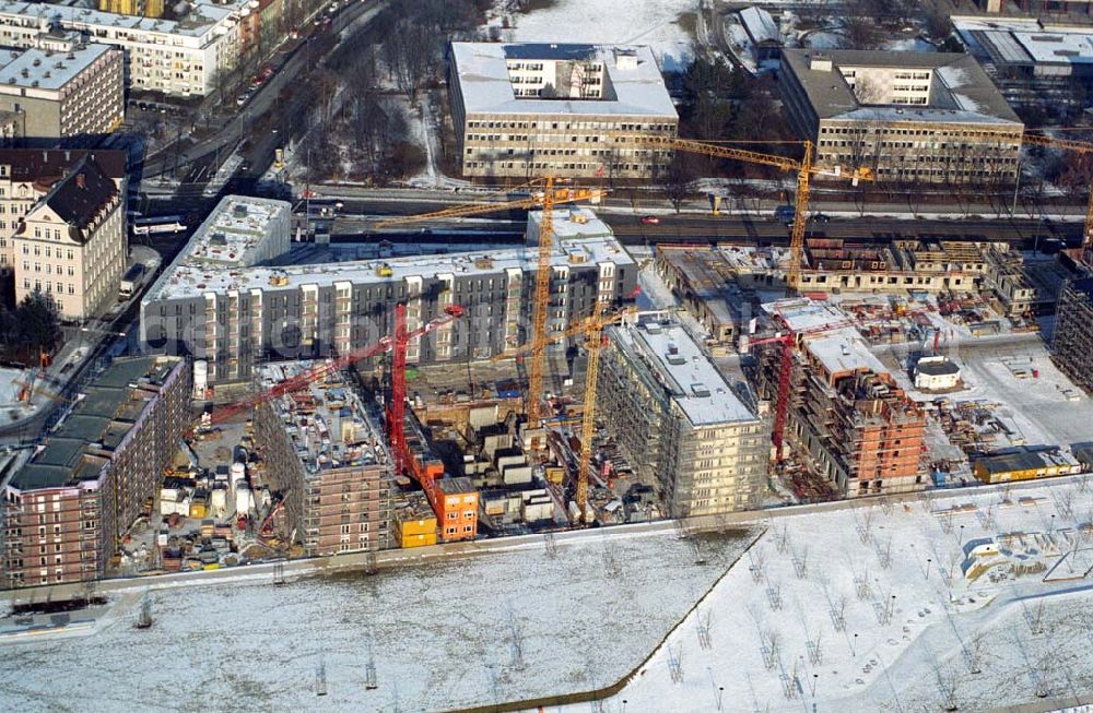 Aerial photograph München / Bayern - 15.01.2006 München (Bayern) Blick auf das Baugelände des Wohngebietes Arnulfpark in München von der CONCEPTBAU MÜNCHEN. Im Gelände des ehemaligen Heizkraftwerkes werden nach derzeitiger Planung später Flächen für eine vielfältige kulturelle Nutzung zur Verfügung stehen.Beratungspavillon vor Ort: Arnulfstraße / Helmstraße, 80636 München,Tel 01801 166 177, Fax 089 1400 1403