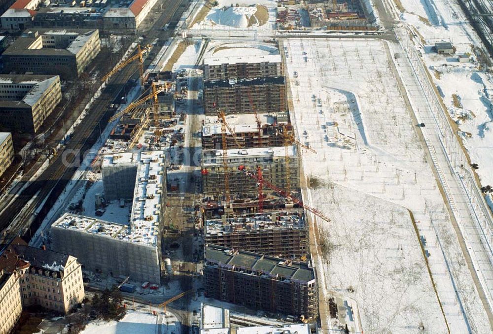 München / Bayern from the bird's eye view: 15.01.2006 München (Bayern) Blick auf das Baugelände des Wohngebietes Arnulfpark in München von der CONCEPTBAU MÜNCHEN. Im Gelände des ehemaligen Heizkraftwerkes werden nach derzeitiger Planung später Flächen für eine vielfältige kulturelle Nutzung zur Verfügung stehen.Beratungspavillon vor Ort: Arnulfstraße / Helmstraße, 80636 München,Tel 01801 166 177, Fax 089 1400 1403