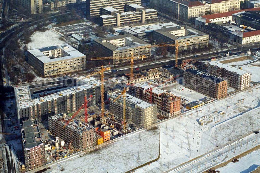 Aerial image München / Bayern - 15.01.2006 München (Bayern) Blick auf das Baugelände des Wohngebietes Arnulfpark in München von der CONCEPTBAU MÜNCHEN. Im Gelände des ehemaligen Heizkraftwerkes werden nach derzeitiger Planung später Flächen für eine vielfältige kulturelle Nutzung zur Verfügung stehen.Beratungspavillon vor Ort: Arnulfstraße / Helmstraße, 80636 München,Tel 01801 166 177, Fax 089 1400 1403