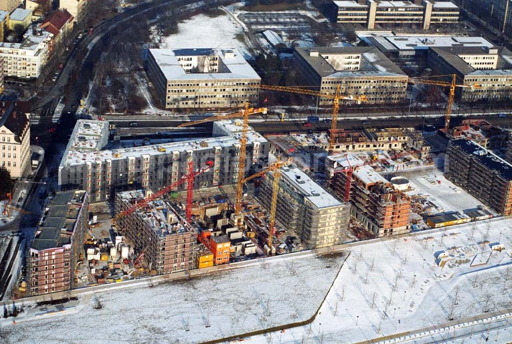 Aerial photograph München / Bayern - 15.01.2006 München (Bayern) Blick auf das Baugelände des Wohngebietes Arnulfpark in München von der CONCEPTBAU MÜNCHEN. Im Gelände des ehemaligen Heizkraftwerkes werden nach derzeitiger Planung später Flächen für eine vielfältige kulturelle Nutzung zur Verfügung stehen.Beratungspavillon vor Ort: Arnulfstraße / Helmstraße, 80636 München,Tel 01801 166 177, Fax 089 1400 1403