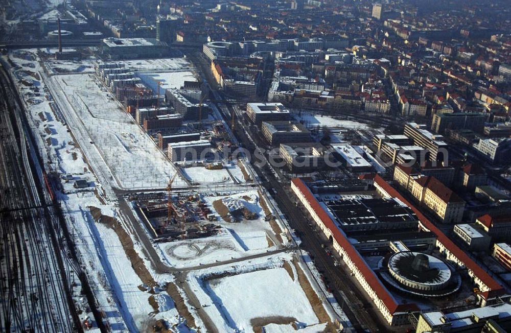 Aerial image München / Bayern - 15.01.2006 München (Bayern) Blick auf das Baugelände des Wohngebietes Arnulfpark in München von der CONCEPTBAU MÜNCHEN. Im Gelände des ehemaligen Heizkraftwerkes werden nach derzeitiger Planung später Flächen für eine vielfältige kulturelle Nutzung zur Verfügung stehen.Beratungspavillon vor Ort: Arnulfstraße / Helmstraße, 80636 München,Tel 01801 166 177, Fax 089 1400 1403