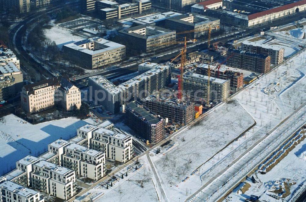 Aerial image München / Bayern - 15.01.2006 München (Bayern) Blick auf das Baugelände des Wohngebietes Arnulfpark in München von der CONCEPTBAU MÜNCHEN. Im Gelände des ehemaligen Heizkraftwerkes werden nach derzeitiger Planung später Flächen für eine vielfältige kulturelle Nutzung zur Verfügung stehen.Beratungspavillon vor Ort: Arnulfstraße / Helmstraße, 80636 München,Tel 01801 166 177, Fax 089 1400 1403