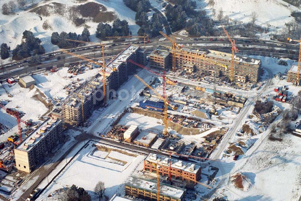 München / Bayern from above - 15.01.2006 München (Bayern) Blick auf die Baustelle der Wohnanlagen in der Ackermannstraße (Ackermannbogen) in München Schwabingen am Olympiapark. Firma Concept Bau GmbH (CONCEPTBAUGOLD)