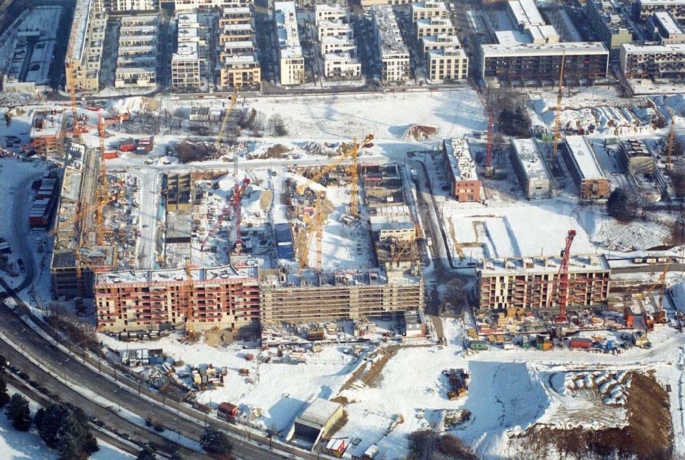 München / Bayern from the bird's eye view: 15.01.2006 München (Bayern) Blick auf die Baustelle der Wohnanlagen in der Ackermannstraße (Ackermannbogen) in München Schwabingen am Olympiapark. Firma Concept Bau GmbH (CONCEPTBAUGOLD)