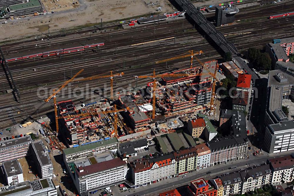 München from the bird's eye view: 01.06.2006 München (Bayern) Blick auf das Baugelände des Wohngebietes Arnulfpark in München von der CONCEPTBAU MÜNCHEN. Im Gelände des ehemaligen Heizkraftwerkes werden nach derzeitiger Planung später Flächen für eine vielfältige kulturelle Nutzung zur Verfügung stehen.