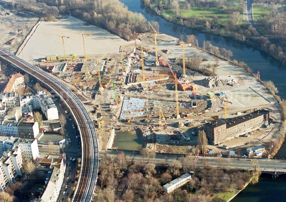 Aerial image Berlin-Tiergarten - Bau von Wohnungen für Bundesbedienstete am Spreeufer in Berlin-Tiergarten