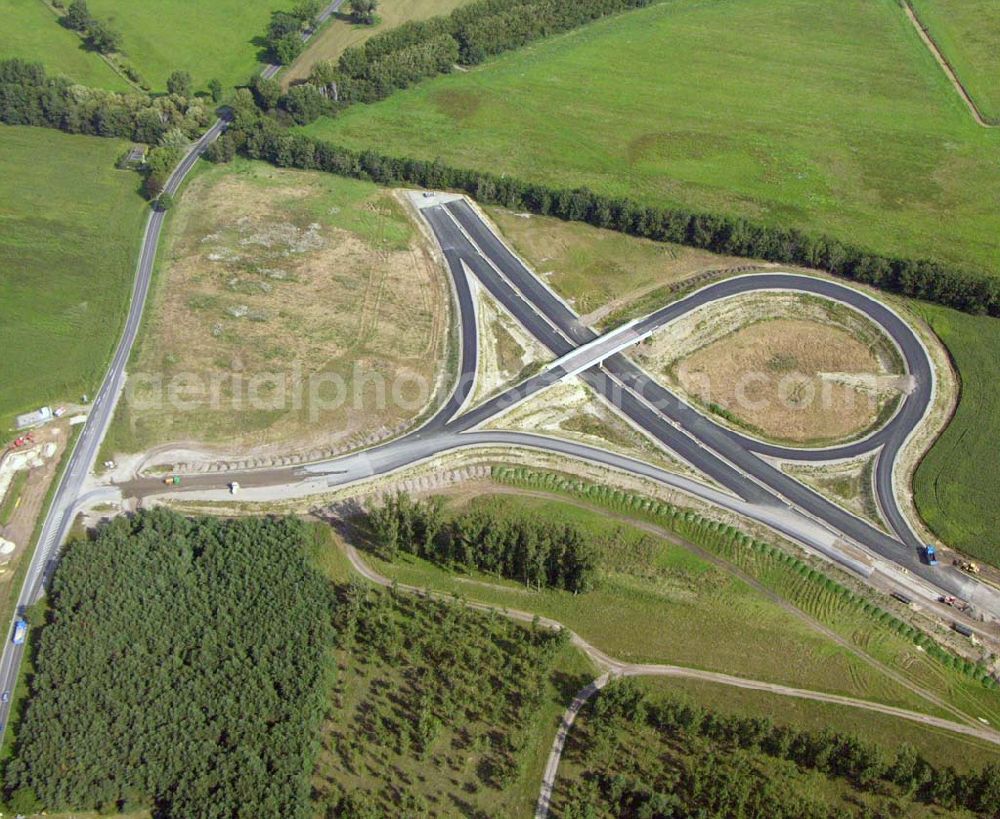 Aerial image Trebbin - Mit den Bauarbeiten an der Umfahrung sollte im April 2004 begonnen werden. Der Termin für die Fertigstellung dieses Abschnitts ist auf Mitte 2006 verschoben. Markt 1 - 3, 14959 Trebbin, Telefon: +49 33731 / 8420, Telefax: +49 33731 / 230911, Achim Walder: