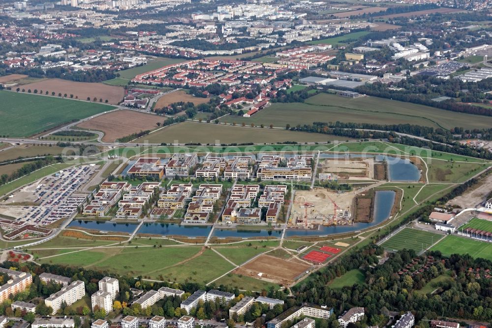 Aerial image Neubiberg - Construction site Campeon area in Neubiberg in Bavaria
