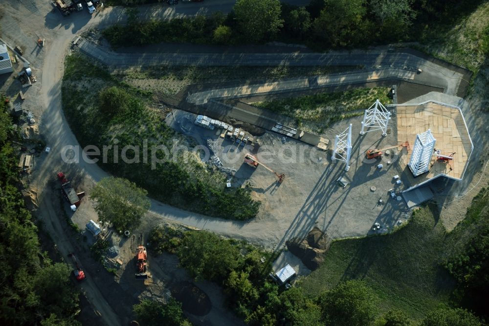 Aerial image Berlin - Construction work at the visitor platform Wolkenhain on Kienberg on the grounds of the IGA 2017 in the district of Marzahn-Hellersdorf in Berlin