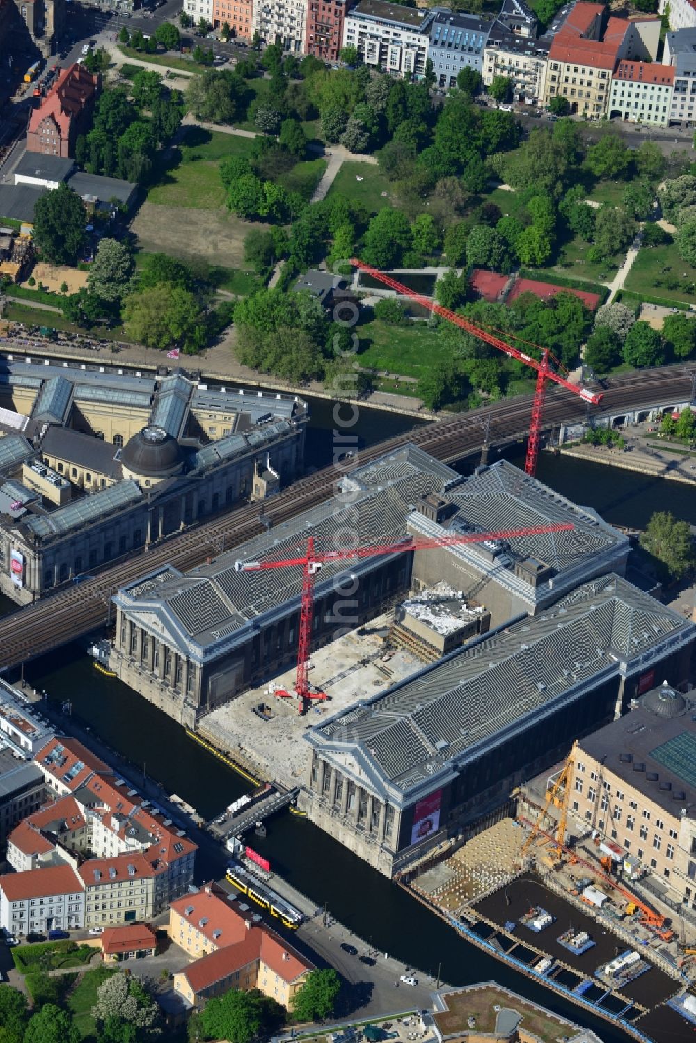 Aerial image Berlin Mitte - Museum Island with the Bode Museum, the Pergamon Museum, the Old National Gallery, the Colonnades and the New Museum. The complex is a World Heritage site by UNESCO