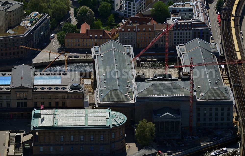 Aerial photograph Berlin Mitte - Museum Island with the Bode Museum, the Pergamon Museum, the Old National Gallery, the Colonnades and the New Museum. The complex is a World Heritage site by UNESCO