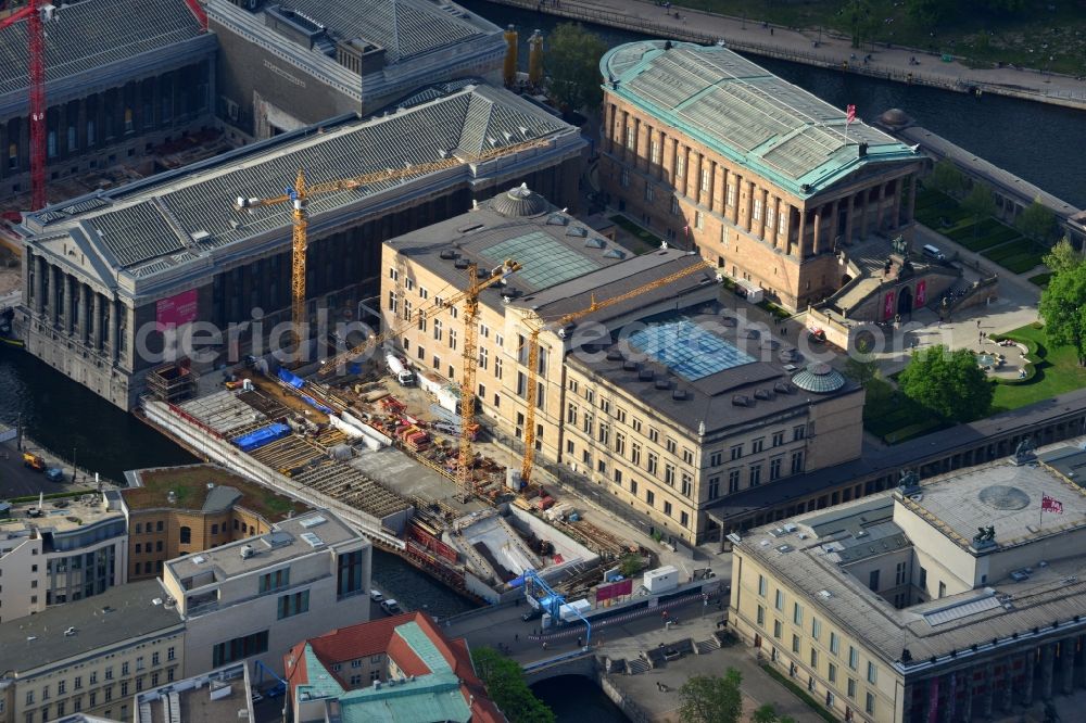 Aerial photograph Berlin - Museum Island with the Bode Museum, the Pergamon Museum, the Old National Gallery, the Colonnades and the New Museum. The complex is a World Heritage site by UNESCO