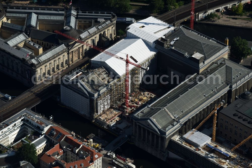 Aerial image Berlin - Museum Island with the Bode Museum, the Pergamon Museum, the Old National Gallery, the Colonnades and the New Museum. The complex is a World Heritage site by UNESCO