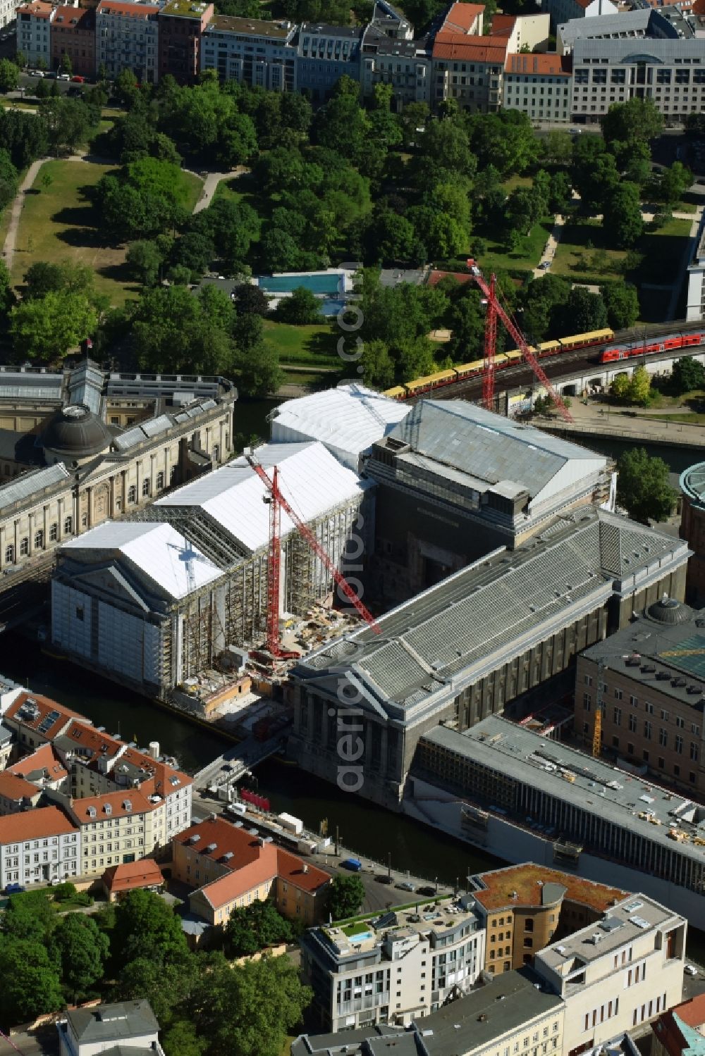 Aerial image Berlin - Museum Island with the Bode Museum, the Pergamon Museum, the Old National Gallery, the Colonnades and the New Museum. The complex is a World Heritage site by UNESCO