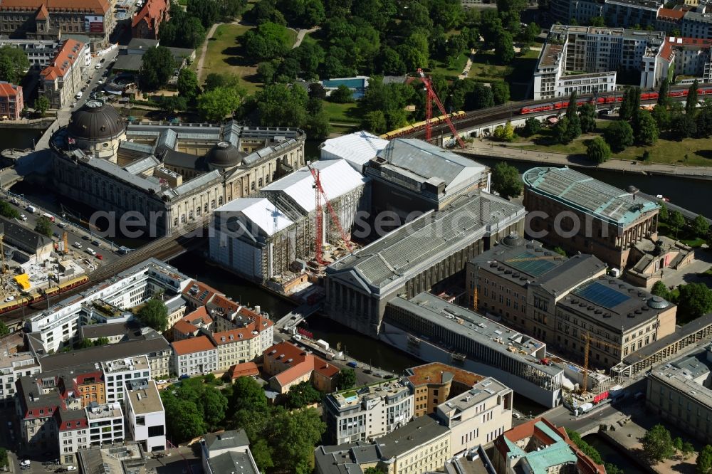 Aerial photograph Berlin - Museum Island with the Bode Museum, the Pergamon Museum, the Old National Gallery, the Colonnades and the New Museum. The complex is a World Heritage site by UNESCO