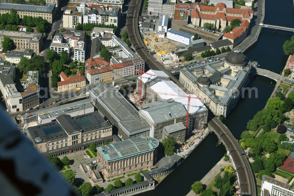 Aerial image Berlin - Museum Island with the Bode Museum, the Pergamon Museum, the Old National Gallery, the Colonnades and the New Museum. The complex is a World Heritage site by UNESCO