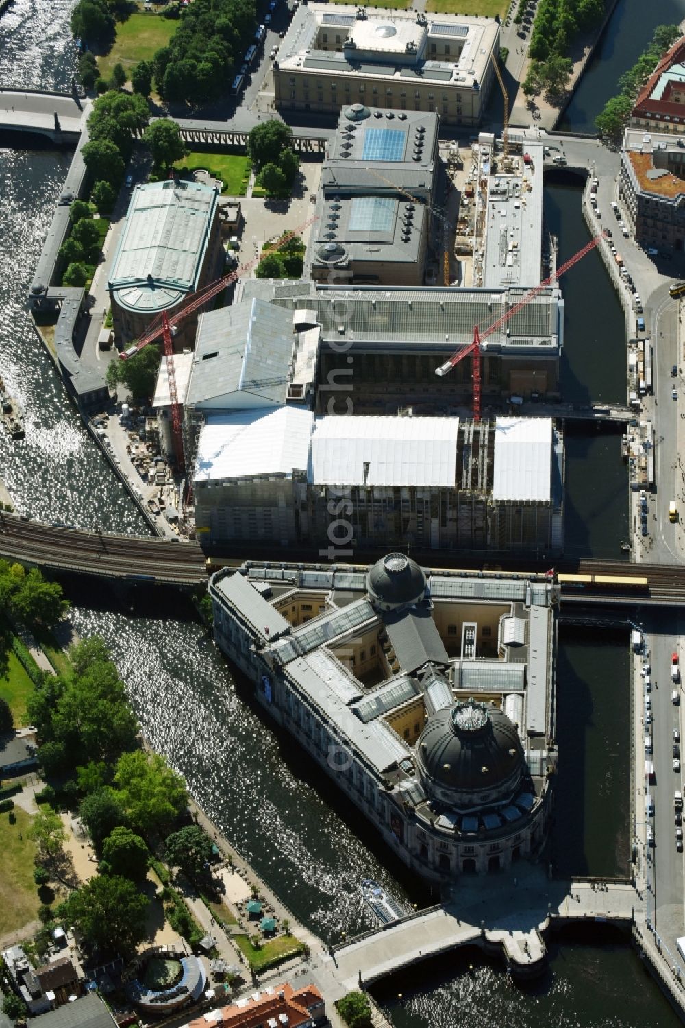 Berlin from the bird's eye view: Museum Island with the Bode Museum, the Pergamon Museum, the Old National Gallery, the Colonnades and the New Museum. The complex is a World Heritage site by UNESCO