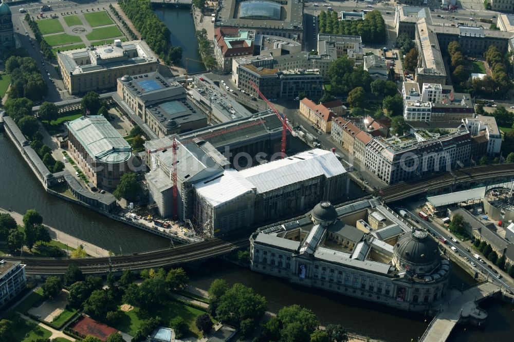 Berlin from above - Museum Island with the Bode Museum, the Pergamon Museum, the Old National Gallery, the Colonnades and the New Museum. The complex is a World Heritage site by UNESCO