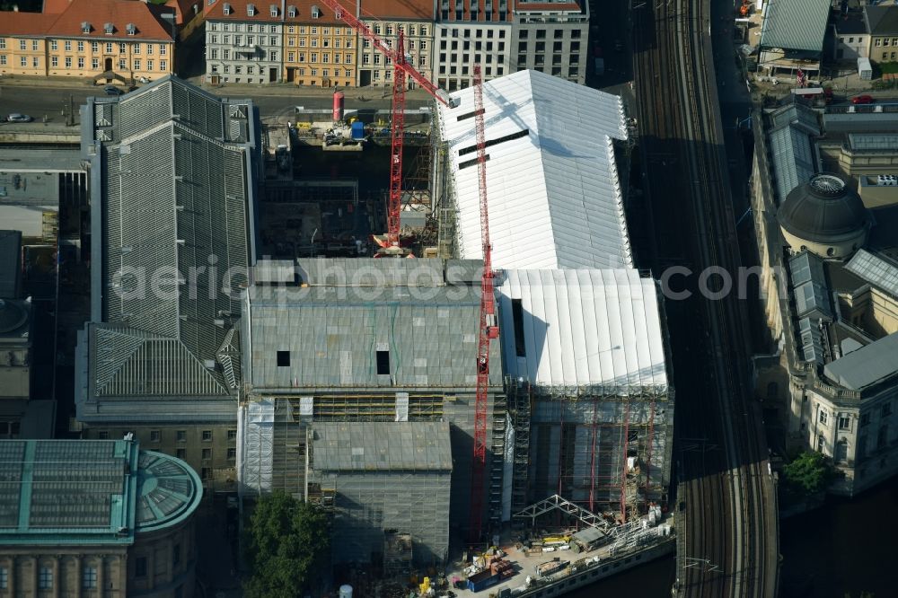 Aerial photograph Berlin - Museum Island with the Bode Museum, the Pergamon Museum, the Old National Gallery, the Colonnades and the New Museum. The complex is a World Heritage site by UNESCO