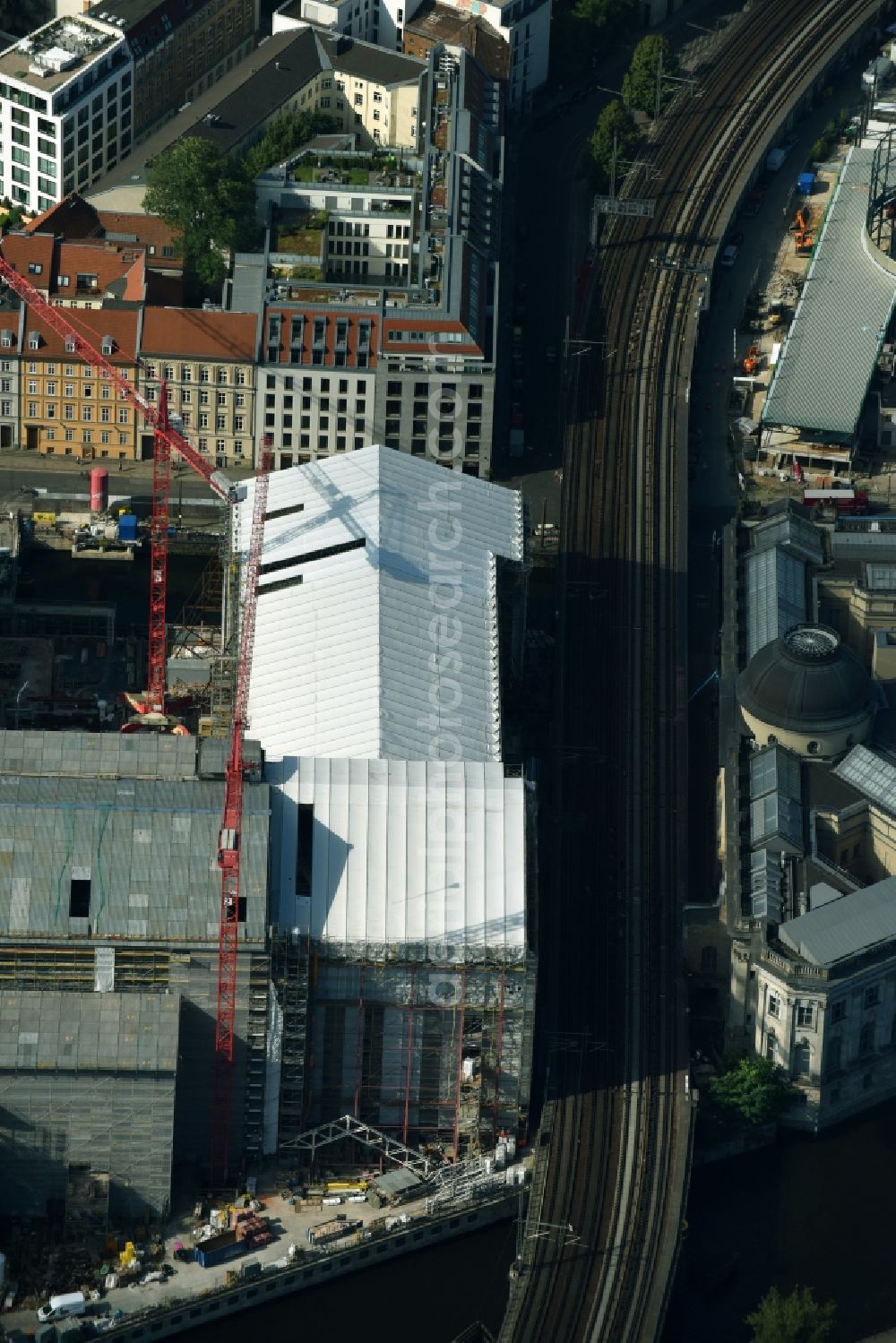 Berlin from the bird's eye view: Museum Island with the Bode Museum, the Pergamon Museum, the Old National Gallery, the Colonnades and the New Museum. The complex is a World Heritage site by UNESCO