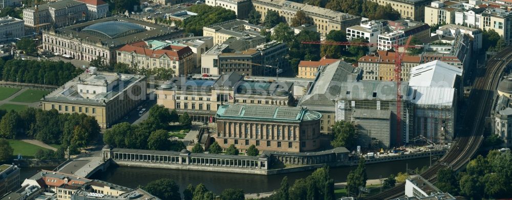 Aerial image Berlin - Museum Island with the Bode Museum, the Pergamon Museum, the Old National Gallery, the Colonnades and the New Museum. The complex is a World Heritage site by UNESCO