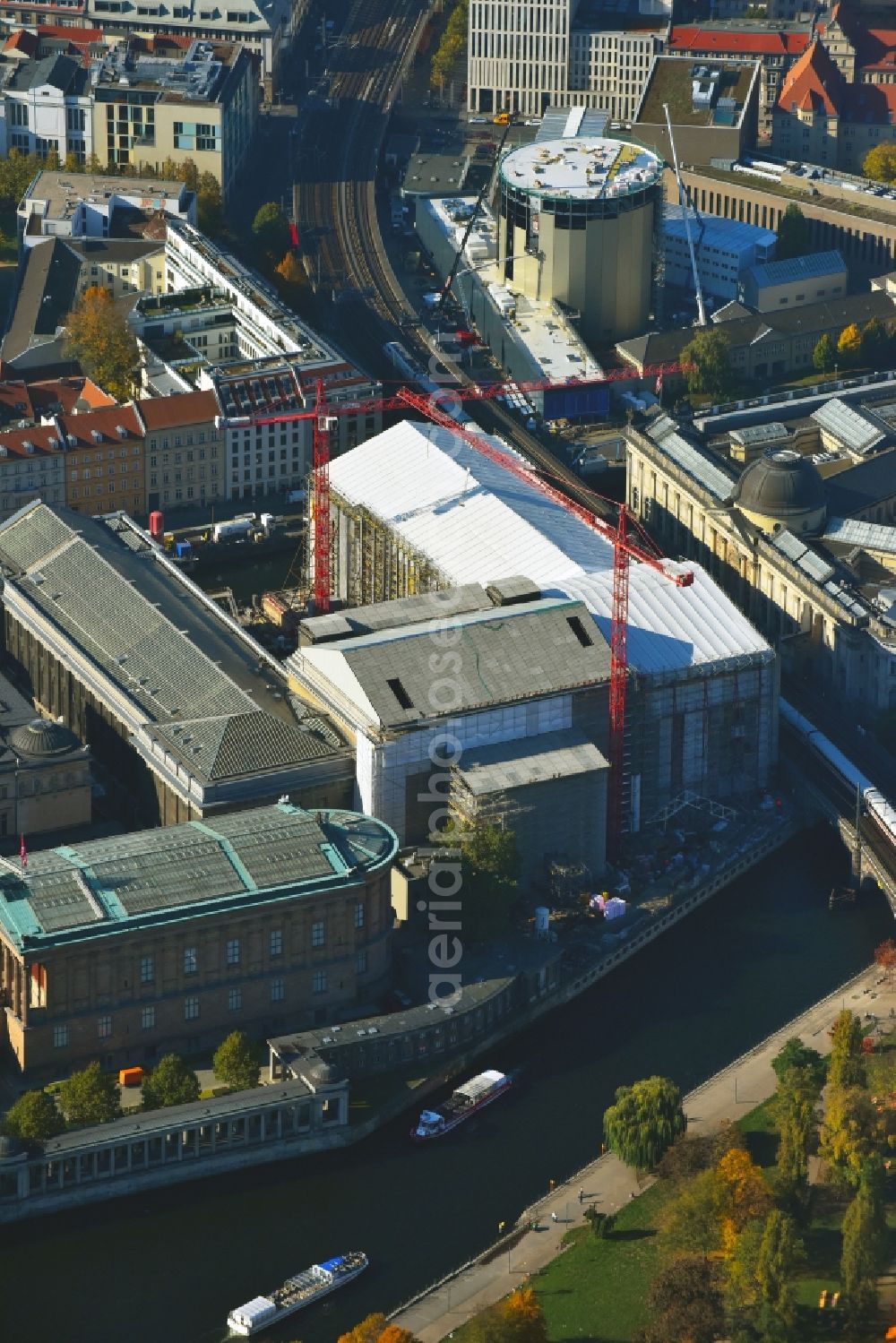 Berlin from the bird's eye view: Museum Island with the Bode Museum, the Pergamon Museum, the Old National Gallery, the Colonnades and the New Museum. The complex is a World Heritage site by UNESCO