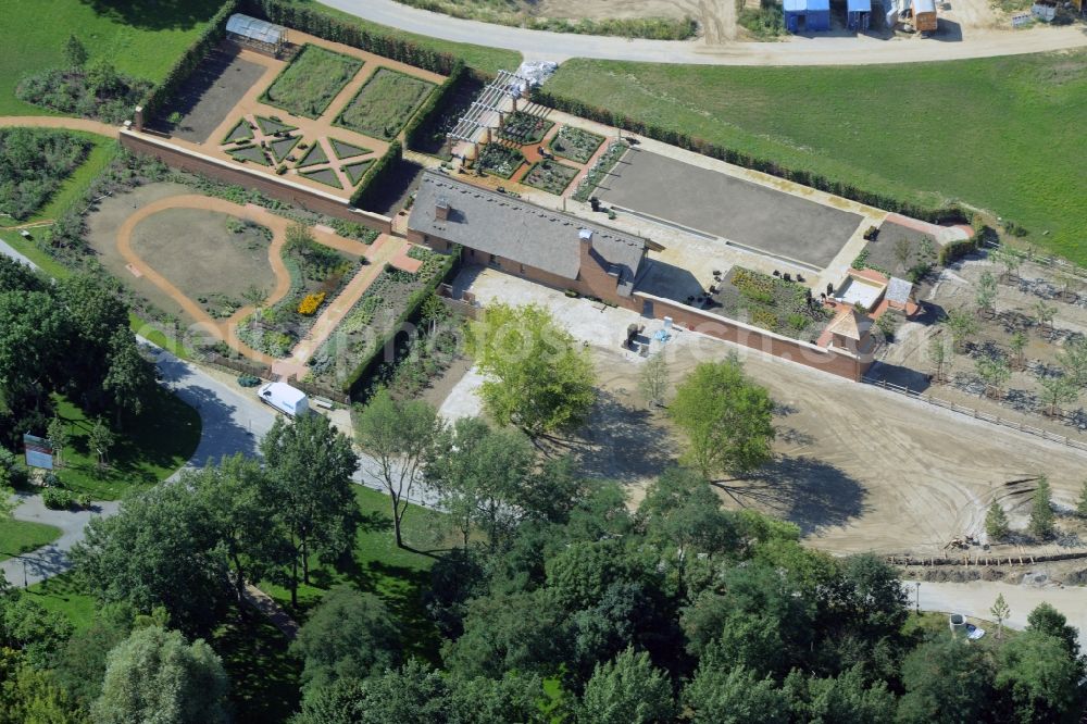 Aerial image Berlin - Construction works at the English Garden on the site of IGA 2017 in the district of Marzahn-Hellersdorf in Berlin. The heart of the International garden exibition will be the Gaerten der Welt - Gardens of the World