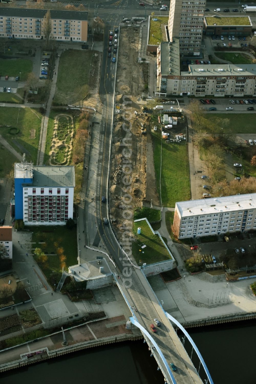 Aerial photograph Frankfurt (Oder) - Construction along the Slubicer Strasse am Ufer der Oder in Frankfurt (Oder) in the state Brandenburg