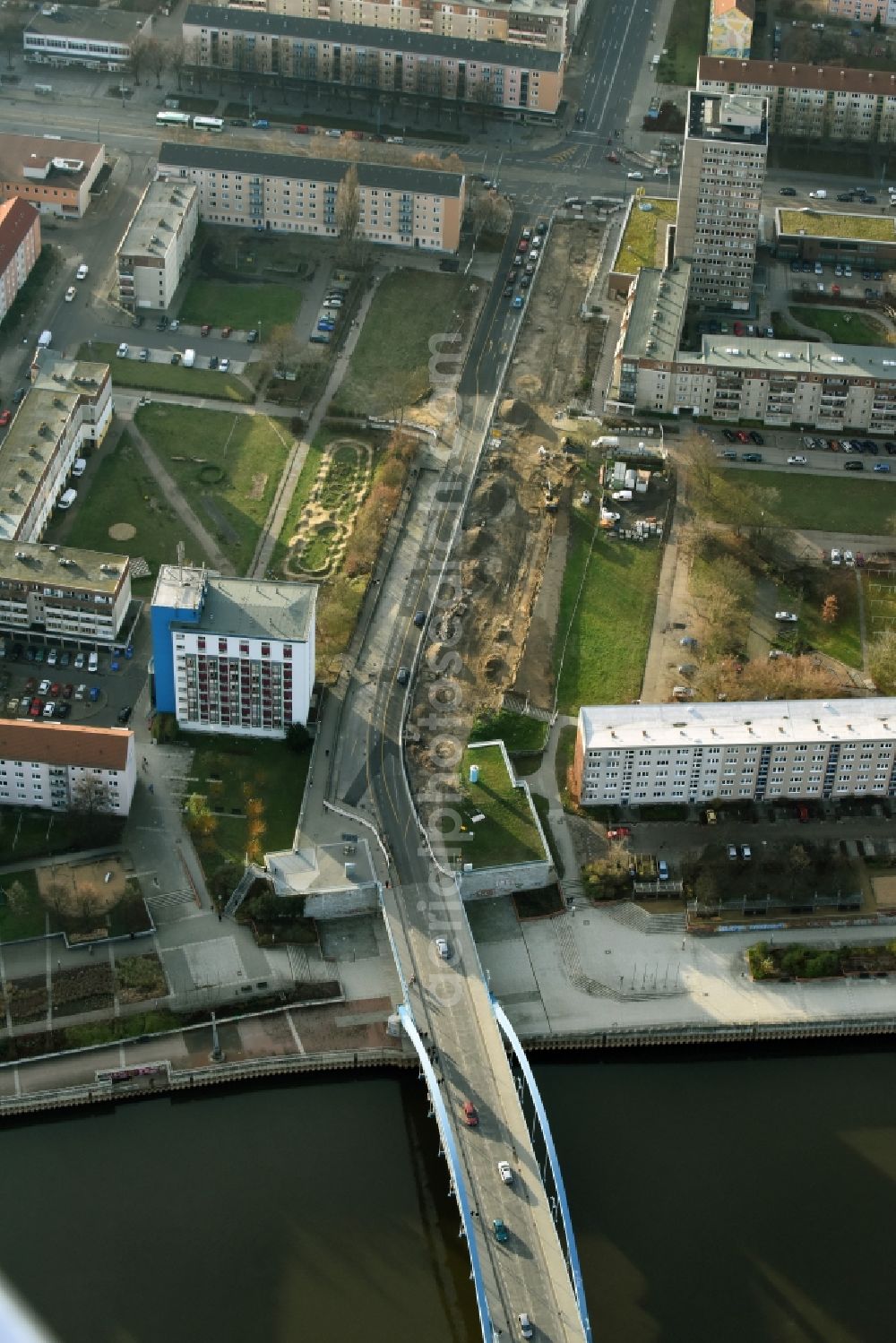 Frankfurt (Oder) from above - Construction along the Slubicer Strasse am Ufer der Oder in Frankfurt (Oder) in the state Brandenburg