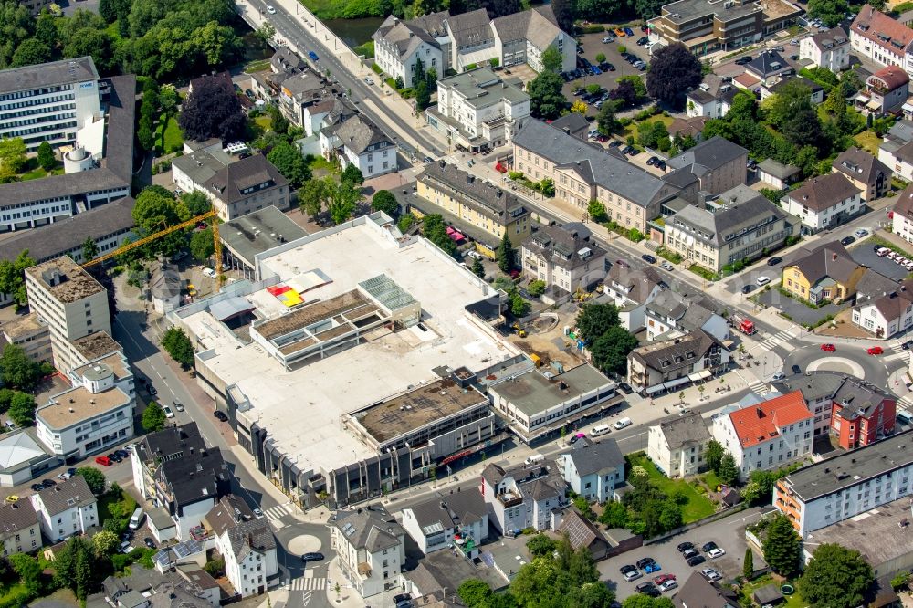 Aerial image Arnsberg - Construction on the building of the shopping center at Europaplatz in Arnsberg in North Rhine-Westphalia