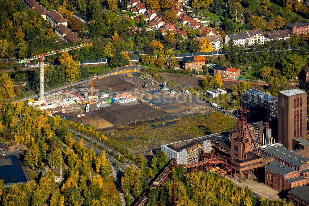 Aerial image Essen - Construction works on site of the autumnal coke oven plant Zollverein in Essen in the industrial area of Ruhrgebiet in the state of North Rhine-Westphalia