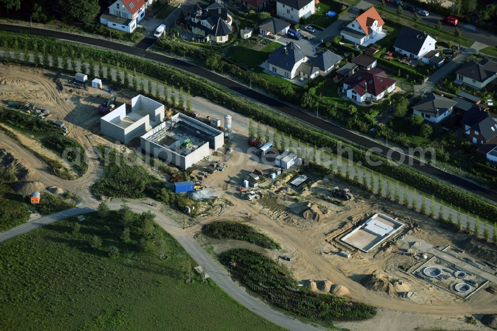 Aerial image Berlin - Construction works on the premises of the IGA 2017 in the district of Marzahn-Hellersdorf in Berlin, Germany. The station and stop is part of a panoramic cable car route connecting the western and eastern entrance of the IGA garden show premises