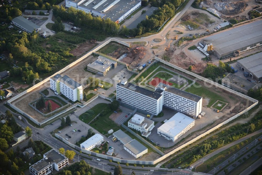 Chemnitz from the bird's eye view: Construction work at the prison ground in Chemnitz in the state Saxony