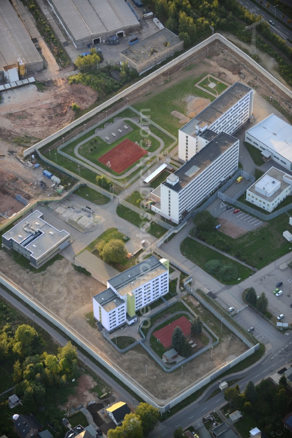 Chemnitz from above - Construction work at the prison ground in Chemnitz in the state Saxony