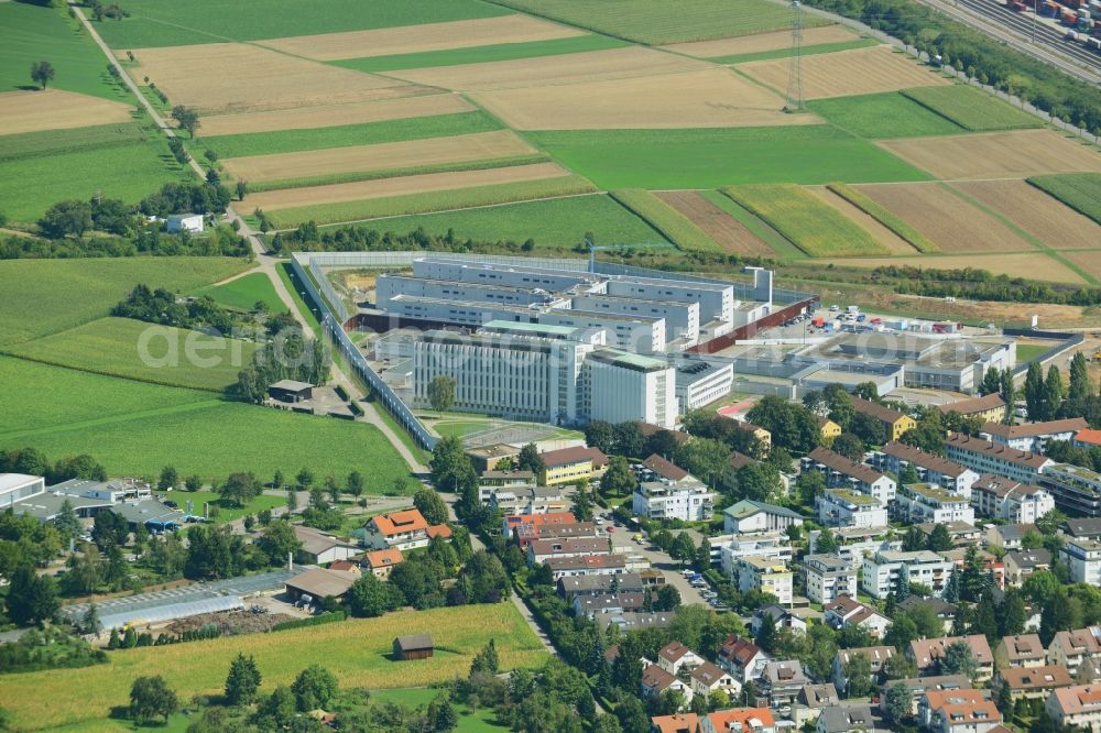 Stuttgart from above - Construction works at the prison grounds and high security fence Prison in the district Stammheim in Stuttgart in the state Baden-Wuerttemberg