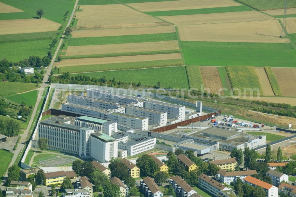 Aerial image Stuttgart - Construction works at the prison grounds and high security fence Prison in the district Stammheim in Stuttgart in the state Baden-Wuerttemberg