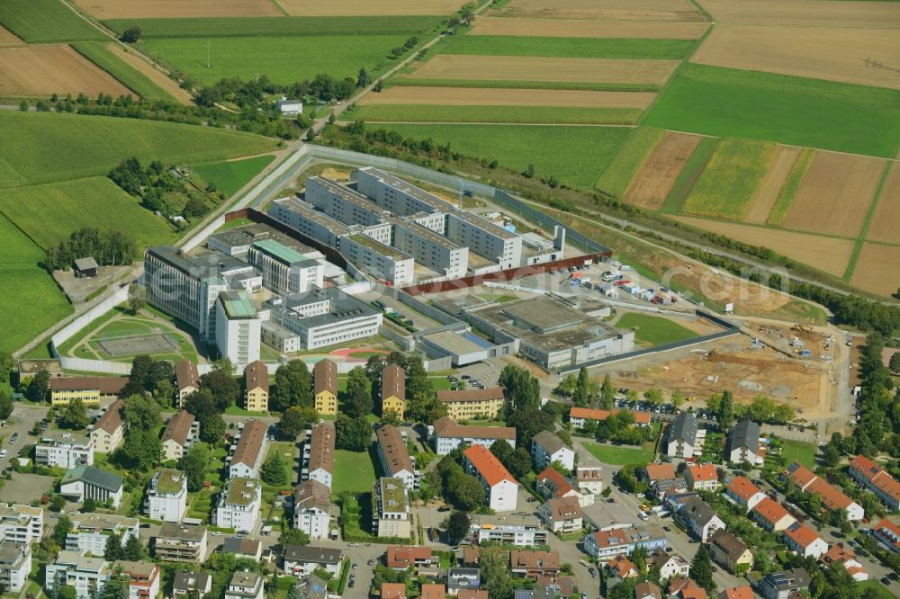 Stuttgart from above - Construction works at the prison grounds and high security fence Prison in the district Stammheim in Stuttgart in the state Baden-Wuerttemberg