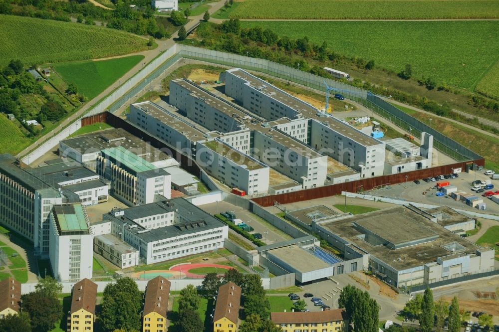 Stuttgart from the bird's eye view: Construction works at the prison grounds and high security fence Prison in the district Stammheim in Stuttgart in the state Baden-Wuerttemberg